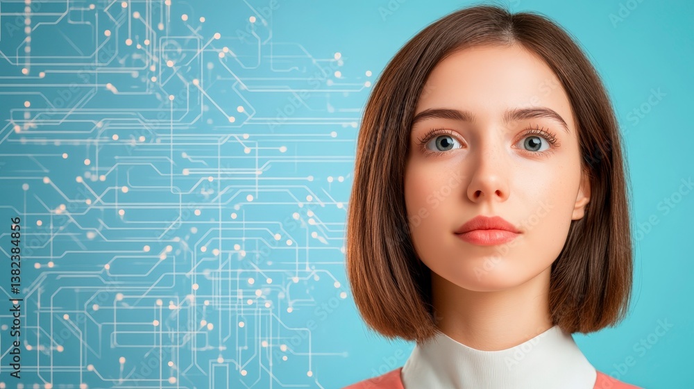 Poster ai-powered real-time analytics representation with neural network and female subject