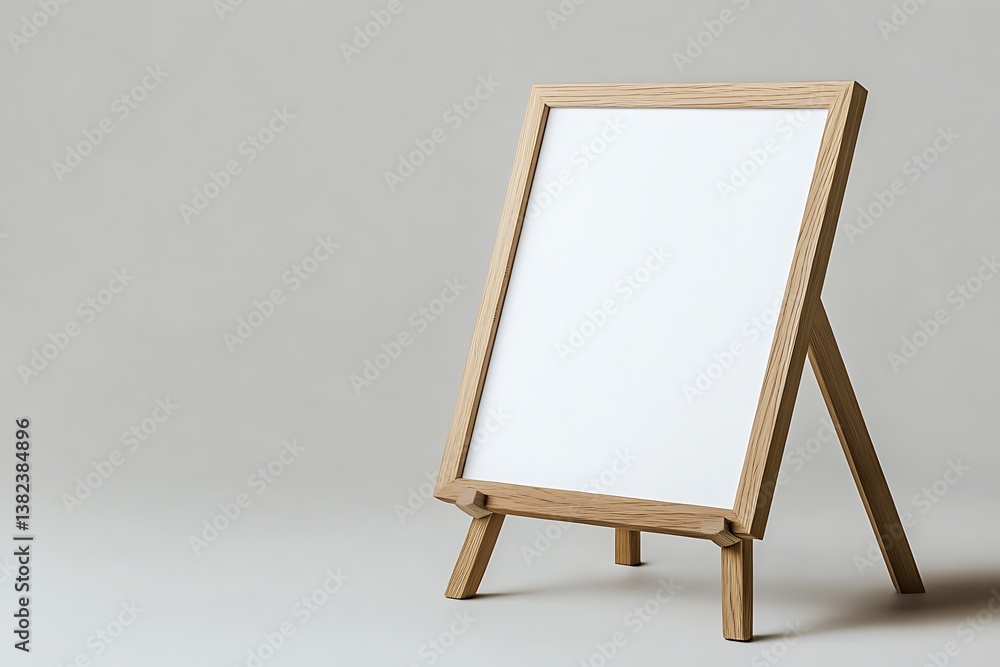 Poster easel with mockup on light background displaying an empty white space