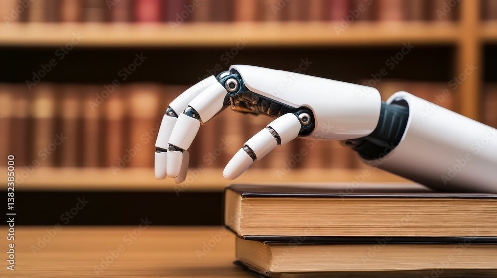Poster ai powered robotic hand assisting with legal document analysis in library setting