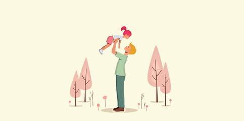 happy father playfully lifting his cheerful daughter in the air