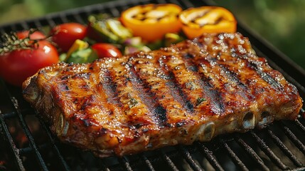 Delicious grilled ribs with vegetables