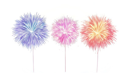 Colorful Fireworks Display isolated on white background.