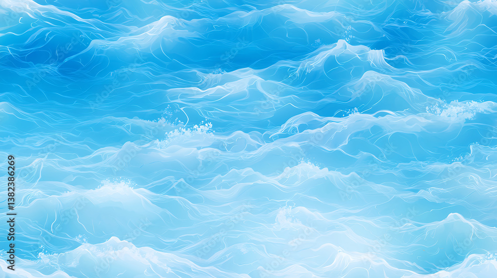 Poster serene ocean scene featuring gentle waves various shades of blue, creating calming and tranquil atmo
