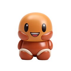 A close up of a cute orange toy figure with a smiling face on a  in studio shot on transparent background png