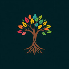 A digital illustration of a tree of life symbol, a root within a white background art illustration design