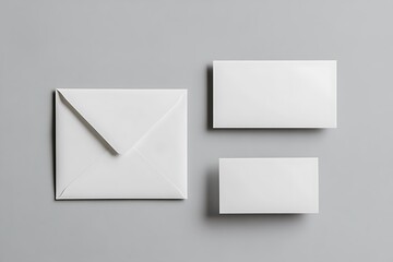 Elegant White Stationery Mockup Featuring Envelope and Cards on a Gray Background