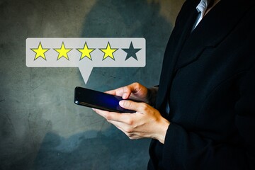 Customer feedback and online rating concept with user experience evaluation. Digital review system...