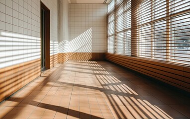 Sunlit Empty Room With Wood Floor And Blinds