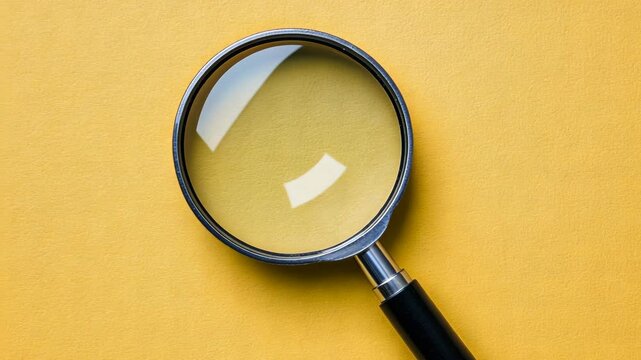 Magnifying glass resting on yellow background, emphasizing details and clarity in observation