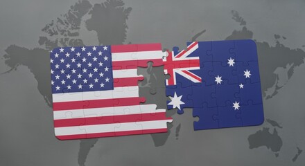 United States and Australia partnership depicted as a jigsaw puzzle connection