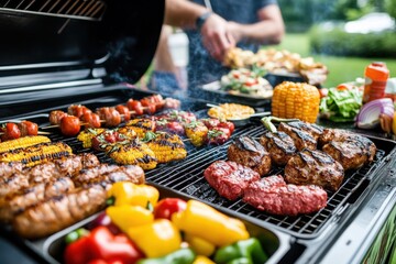 Exciting Summer Barbecue Grill with Delicious Food and Fresh Ingredients
