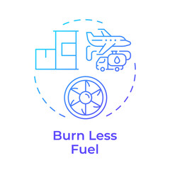 Burn less fuel blue gradient concept icon. Aircraft management, flight operation. Aerodrome control. Round shape line illustration. Abstract idea. Graphic design. Easy to use in article, blog post