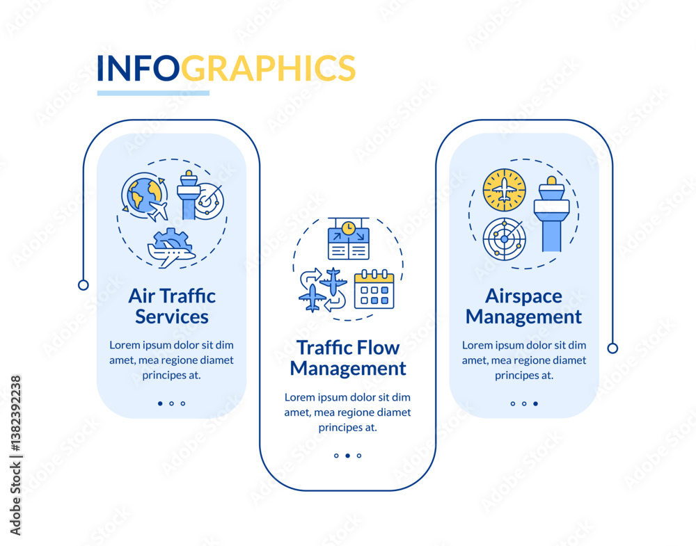 Poster air traffic flow management rectangle infographic vector. tower control, aircraft maintenance. data 