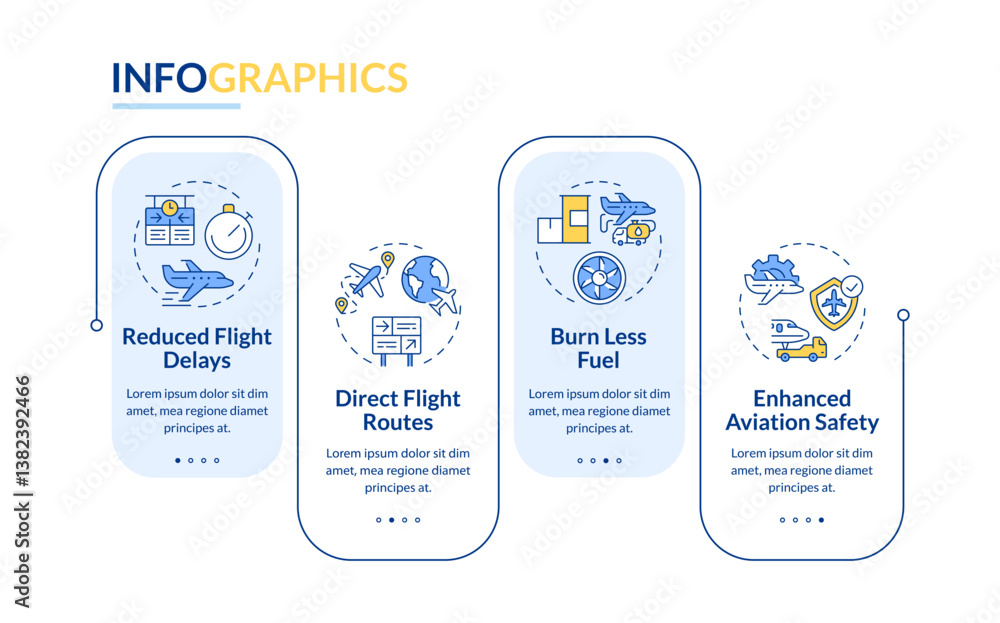 Aufkleber airspace traffic management benefits rectangle infographic vector. flight routes. data visualization