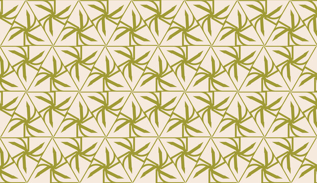 Modern pattern with curved line. Triangles, line, geometric elements. Vector illustration. Design for flyer, wallpaper, presentation, paper. Dirty olive color. Seamless
