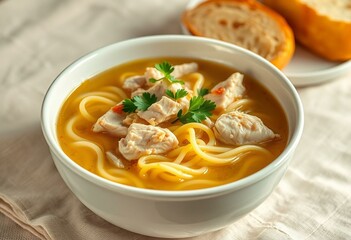 Warm and inviting bowl of chicken noodle soup