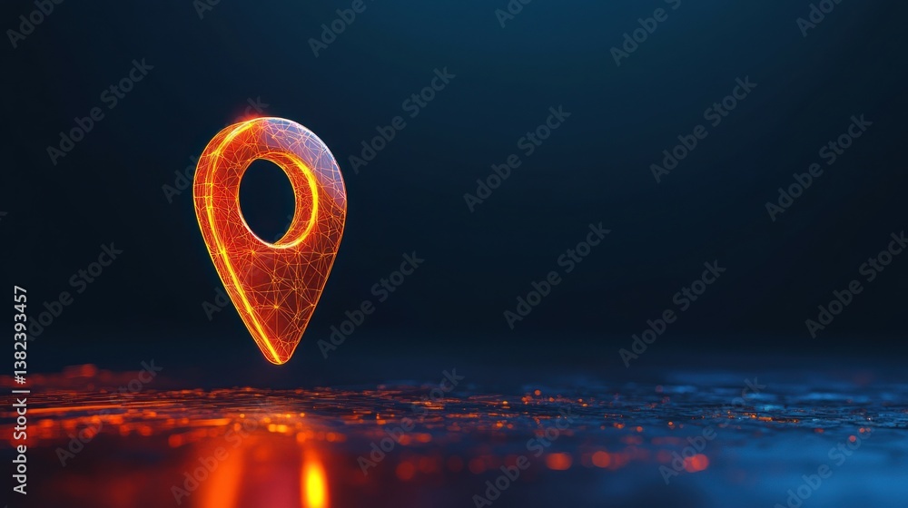 Poster glowing map pointer on dark background