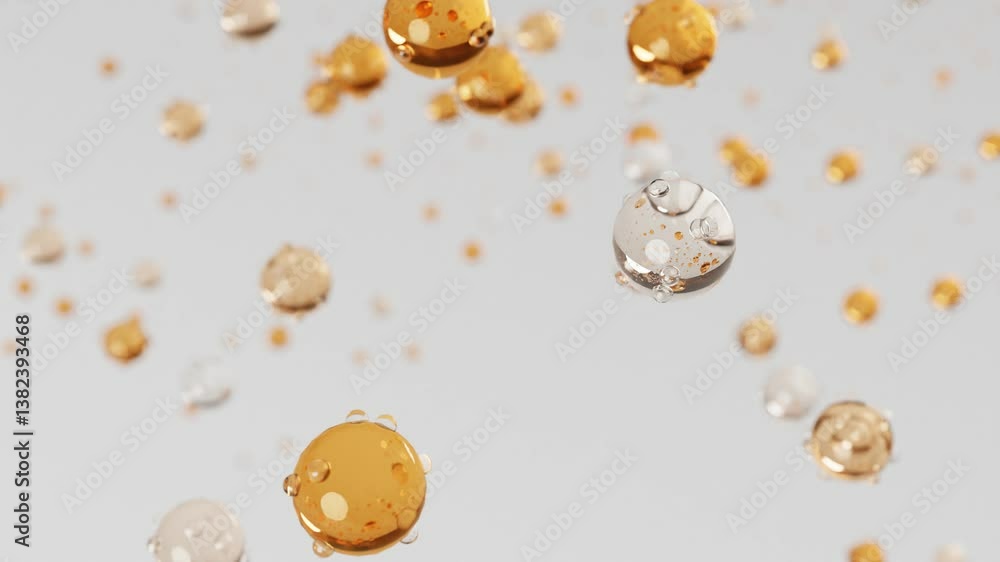 Poster 3d rendering animation background with abstract moving bubble in orange color