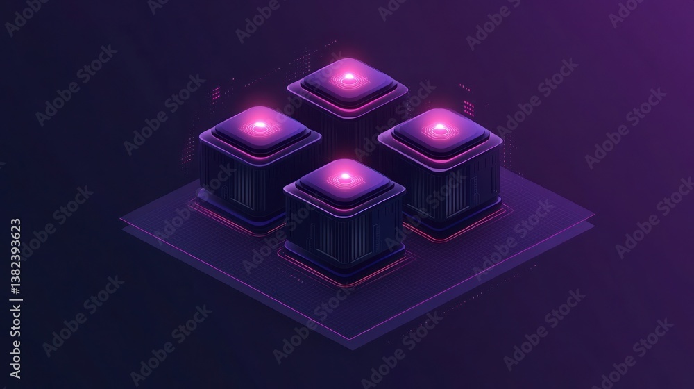 Poster four server cubes in isometric view
