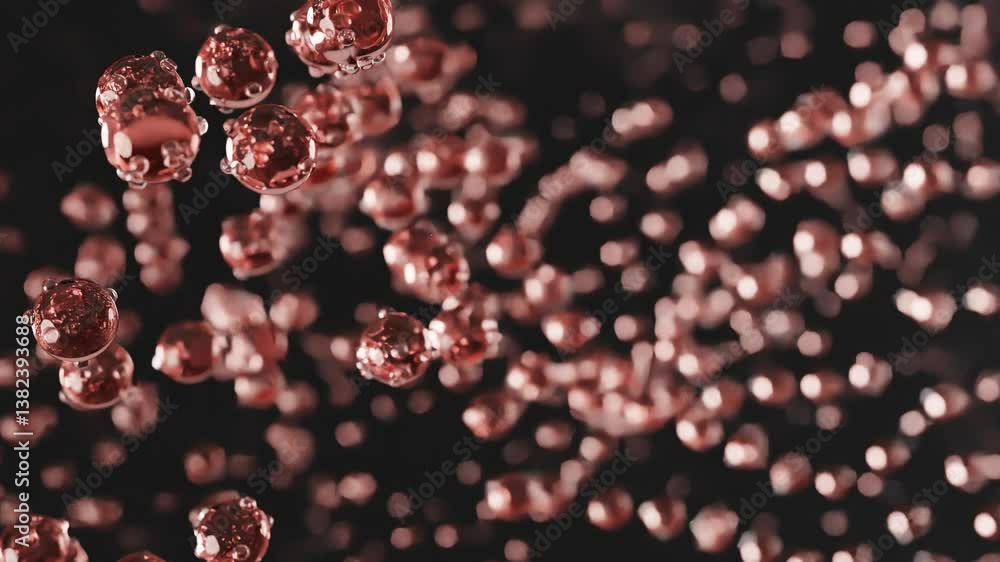 Poster 3d rendering animation background with abstract moving bubble in red color