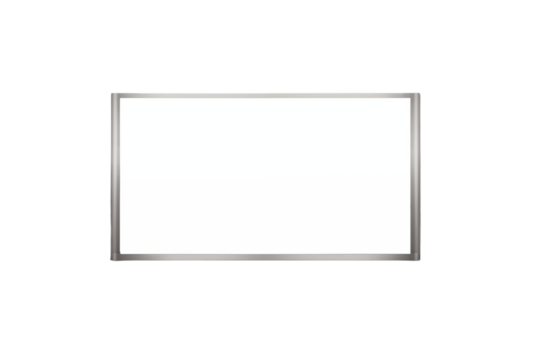 A simple image of a white board with a silver frame against a  in a studio shot on transparent background png