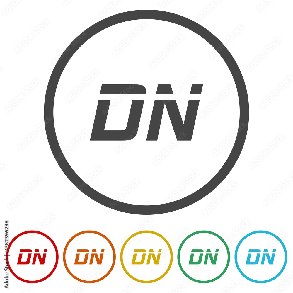 Poster initial dn letter logo. set icons in color circle buttons