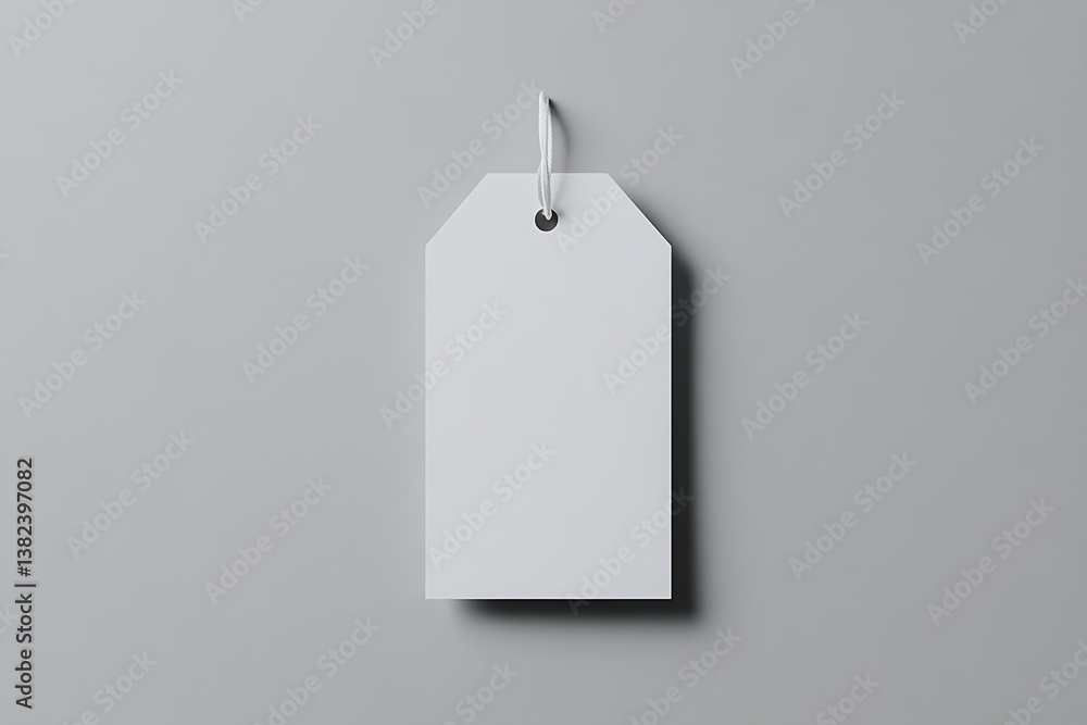 Poster isolated white tag on gray surface with string clean mockup and realistic shadow