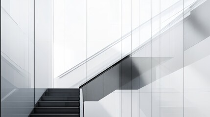 Obraz premium 8.A modern escalator with sleek metal steps and transparent glass side panels, sharply defined against a clean white background for a minimalist aesthetic.