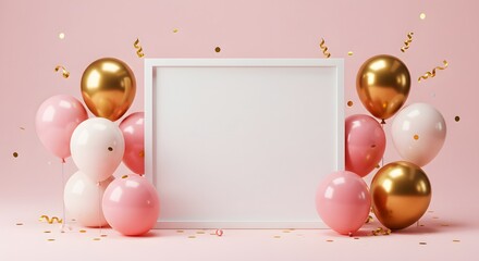 Pink and Gold Balloons with Blank Sign for Festive Celebration