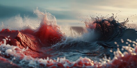 Abstract view shows reddish waters colliding with darker water