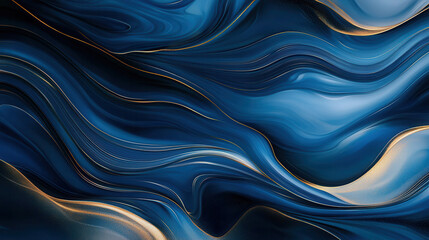 Luxurious navy and gold fluid art with holographic accents, featuring smooth flowing abstract patterns
