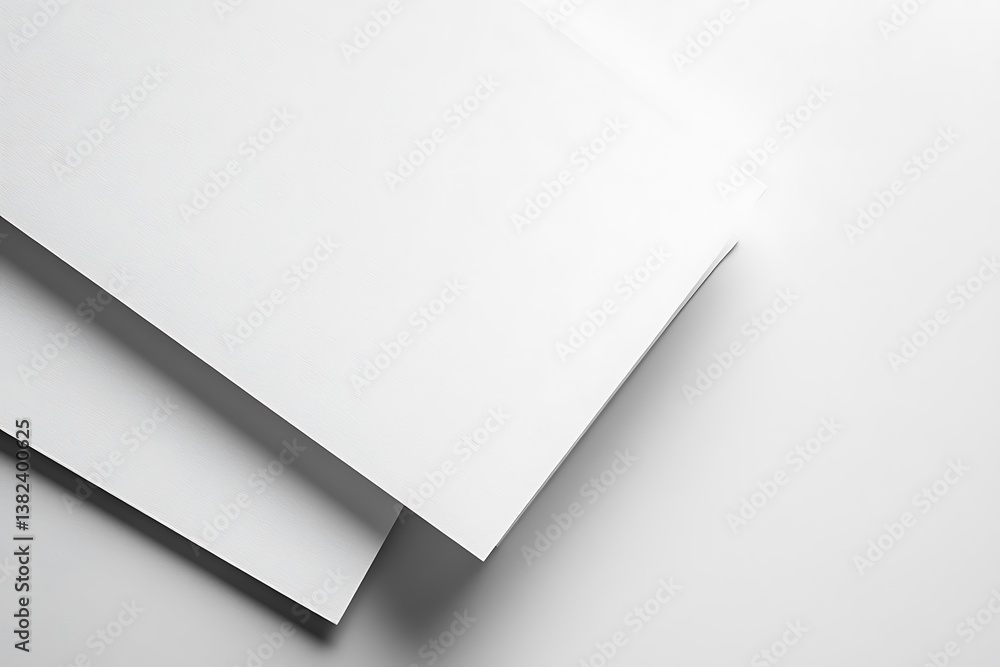 Poster minimalist presentation white paper sheets with subtle texture on white background