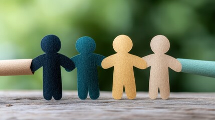 A close-up of colorful paper figures representing unity and diversity, ideal for concepts related to teamwork, community, or social inclusion in marketing, educational materials, or presentations,
