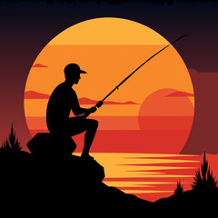 silhouette of a fisherman