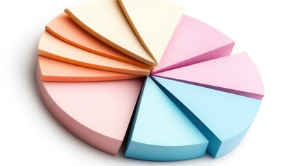 A colorful pie chart made of foam segments symbolizes data distribution and analysis, Ideal for educational materials, presentations, or business reports to visualize statistical information,