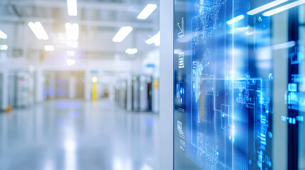 modern digital display in high tech environment, showcasing data visualization and analytics. bright, spacious interior enhances futuristic feel
