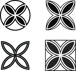 Obraz premium Four symmetrical, decorative, black and white floral design patterns.