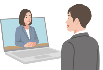 Obraz premium オンラインで面接をする男性