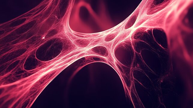 Abstract pink network with interconnected web like structure on a dark purple background