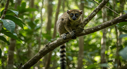 Obraz premium The Curious Lemur Climbing a Tree in Madagascar 