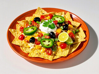 Loaded Nachos with Mango, Jalape&ntilde;os, and Sour Cream Stock Photo Download