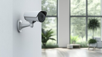 Surveillance camera installation in modern office security equipment indoor setting contemporary design professional view