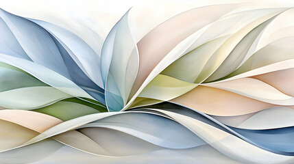 Abstract Watercolor Painting of Pastel Leaves