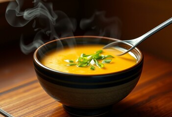 Steaming hot Miso Soup in a traditional Japanese ceramic bowl