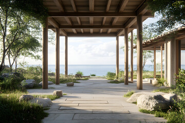 Harmonious Xyst Architecture by the Sea: Embracing Nature and Balance in Coastal Living
