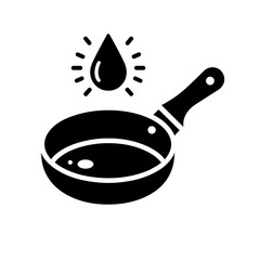 Frying pan with a drop of oil in minimalist design, black and white, cooking concept