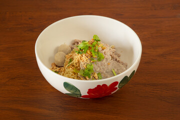 Traditional noodle bowl close-up food photography in cozy kitchen
