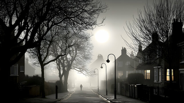 Fototapeta Foggy Suburban Street at Night