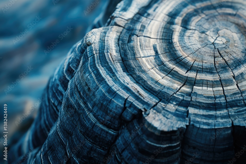 Poster close-up of a weathered tree stump showcasing its intricate rings and texture.