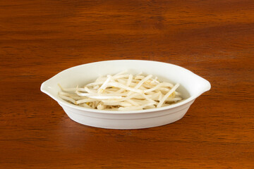 Crispy shredded vegetables kitchen table food dish indoor top view healthy eating